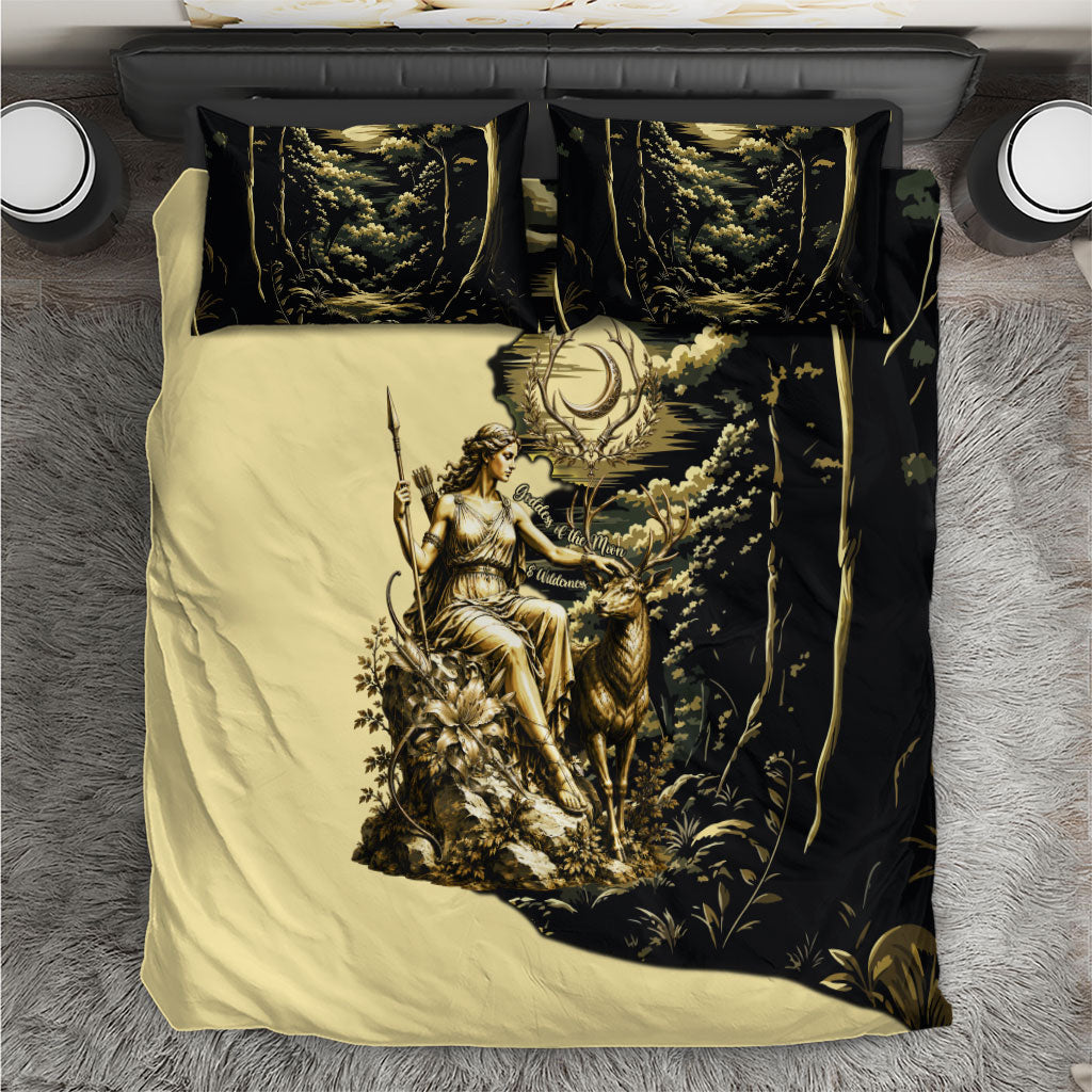 Artemis Greek Goddess Of The Hunt Bedding Set Ancient Mythology Art Gold Engraving