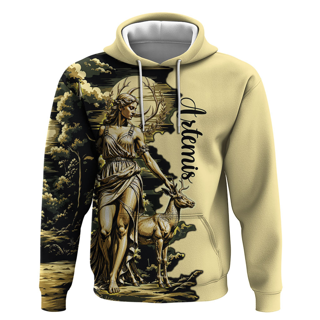 Artemis Greek Goddess Of The Hunt Hoodie Ancient Mythology Art Gold Engraving