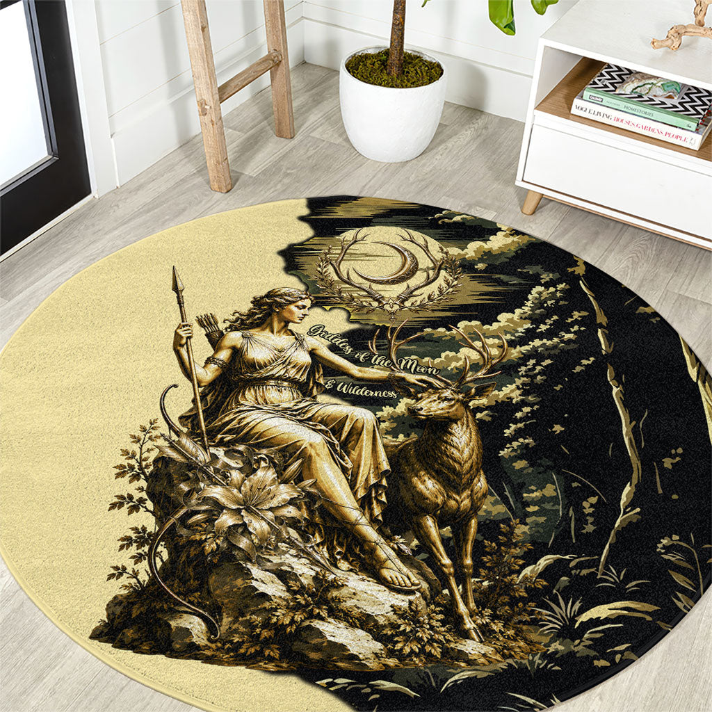 Artemis Greek Goddess Of The Hunt Round Carpet Ancient Mythology Art Gold Engraving