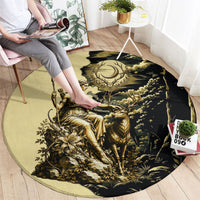 Artemis Greek Goddess Of The Hunt Round Carpet Ancient Mythology Art Gold Engraving