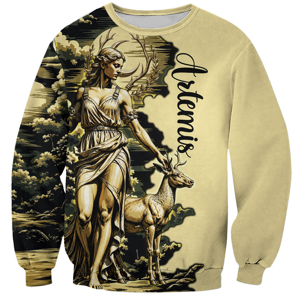Artemis Greek Goddess Of The Hunt Sweatshirt Ancient Mythology Art Gold Engraving