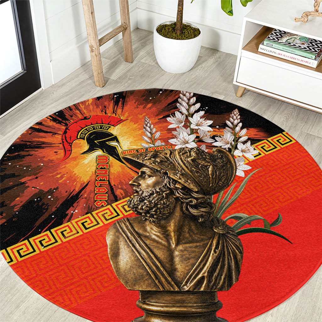 Menelaus King Of Sparta Round Carpet Ancient Spartan Warrior Statue Art Trojan War Mythology