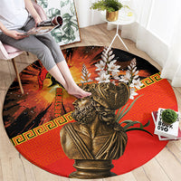 Menelaus King Of Sparta Round Carpet Ancient Spartan Warrior Statue Art Trojan War Mythology
