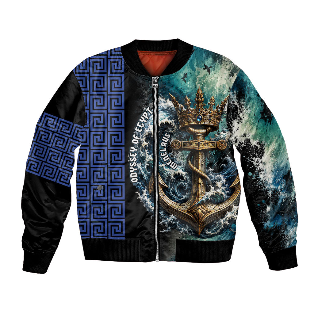 Menelaus Odyssey Of Egypt Bomber Jacket Ancient Nautical Sea Monster Anchor Crown Graphic Art