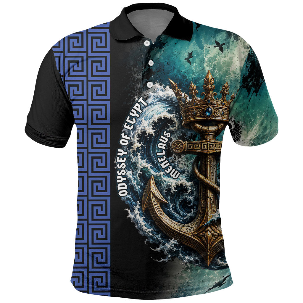 Menelaus Odyssey Of Egypt Polo Shirt Ancient Nautical Sea Monster Anchor Crown Graphic Art