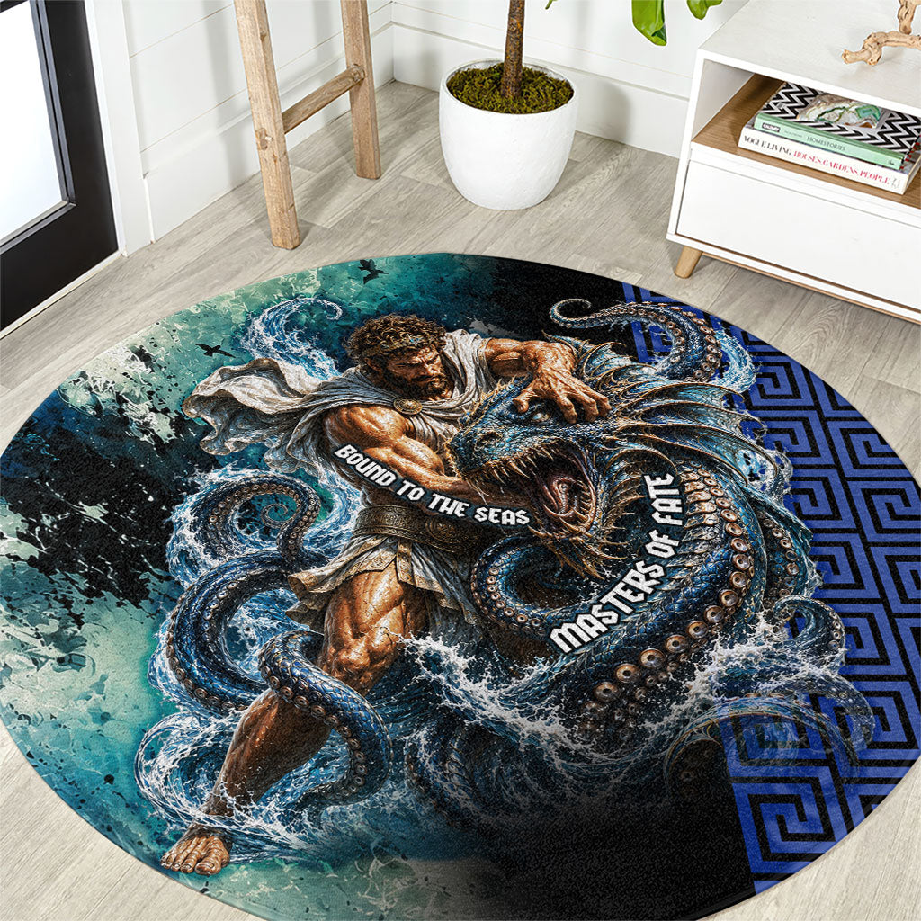 Menelaus Odyssey Of Egypt Round Carpet Ancient Nautical Sea Monster Anchor Crown Graphic Art