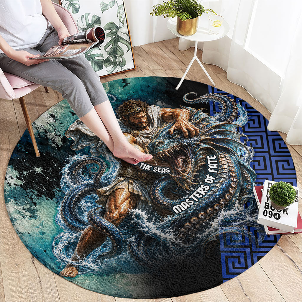Menelaus Odyssey Of Egypt Round Carpet Ancient Nautical Sea Monster Anchor Crown Graphic Art