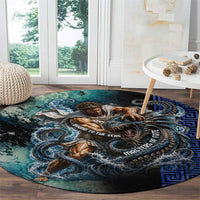 Menelaus Odyssey Of Egypt Round Carpet Ancient Nautical Sea Monster Anchor Crown Graphic Art