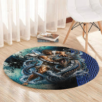 Menelaus Odyssey Of Egypt Round Carpet Ancient Nautical Sea Monster Anchor Crown Graphic Art