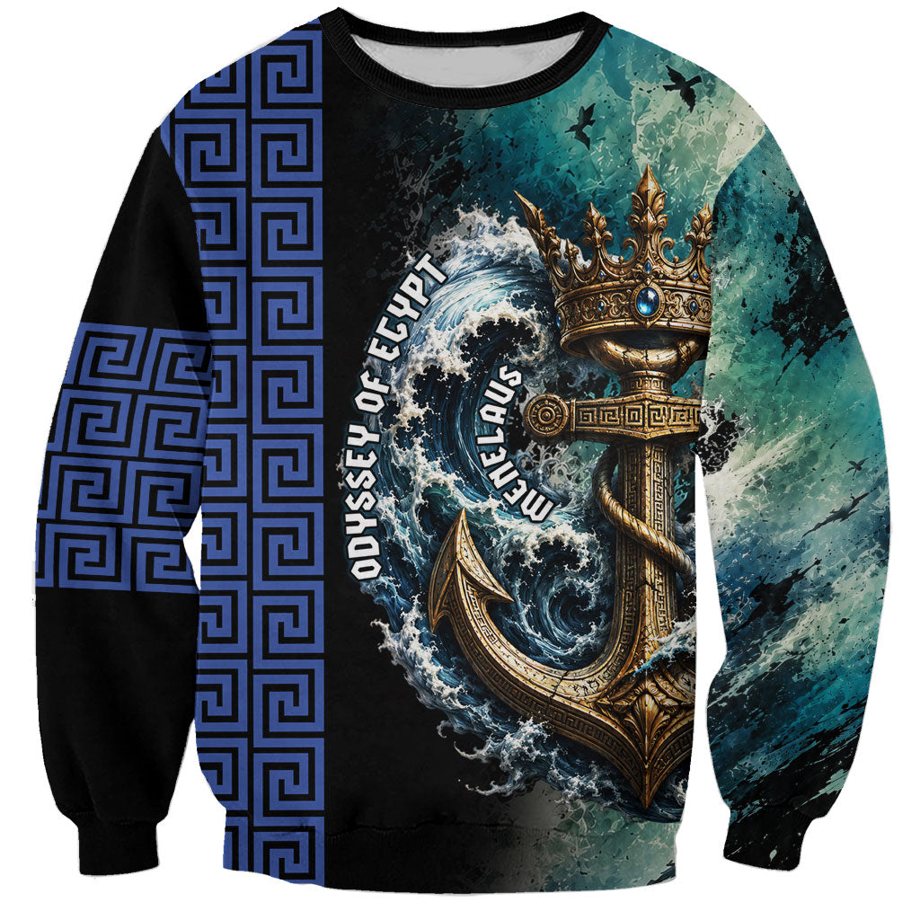 Menelaus Odyssey Of Egypt Sweatshirt Ancient Nautical Sea Monster Anchor Crown Graphic Art