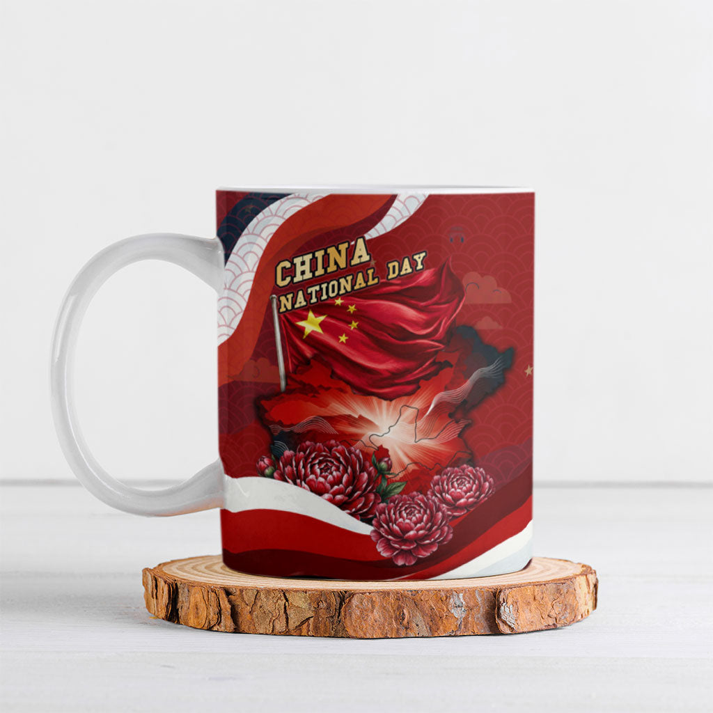 China National Day One Nation Ceramic Mug Chinese Flag Tiananmen Stone Lion Peony