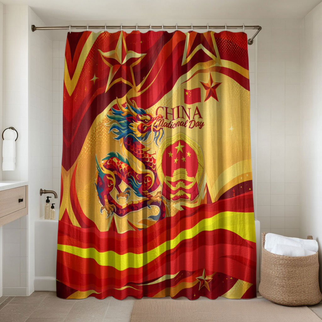 China National Day Bathroom Set Dragon Great Wall Asian Skyline