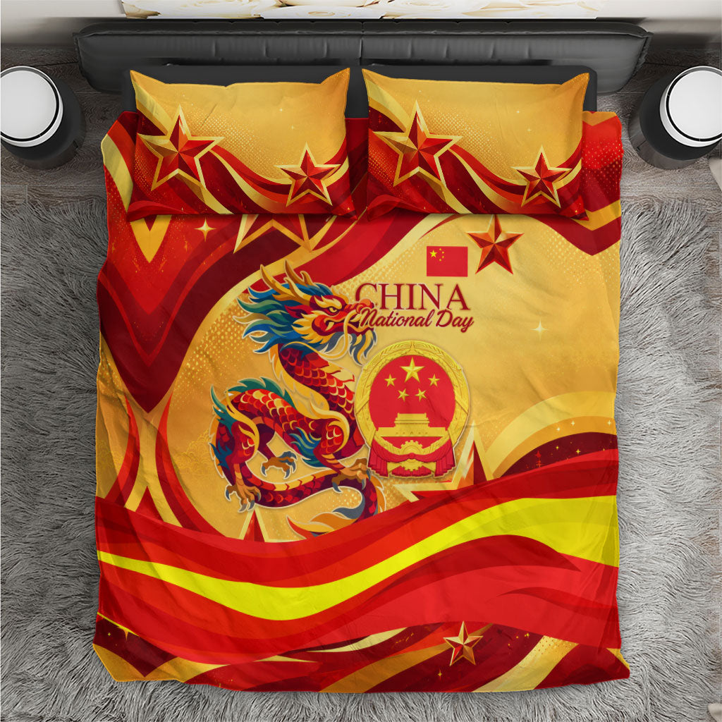 China National Day Bedding Set Dragon Great Wall Asian Skyline