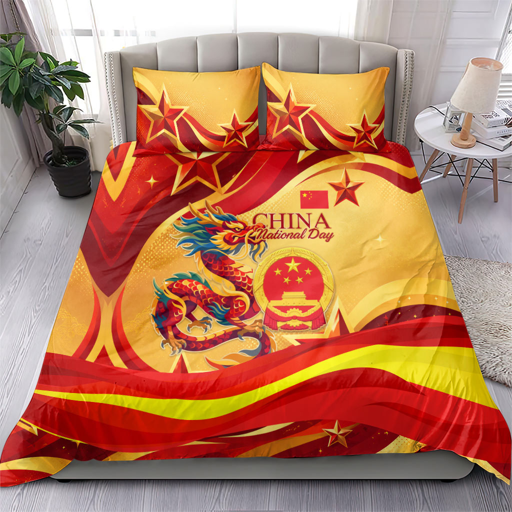 China National Day Bedding Set Dragon Great Wall Asian Skyline