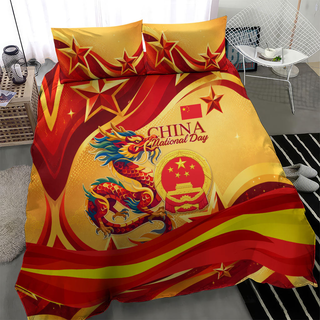 China National Day Bedding Set Dragon Great Wall Asian Skyline