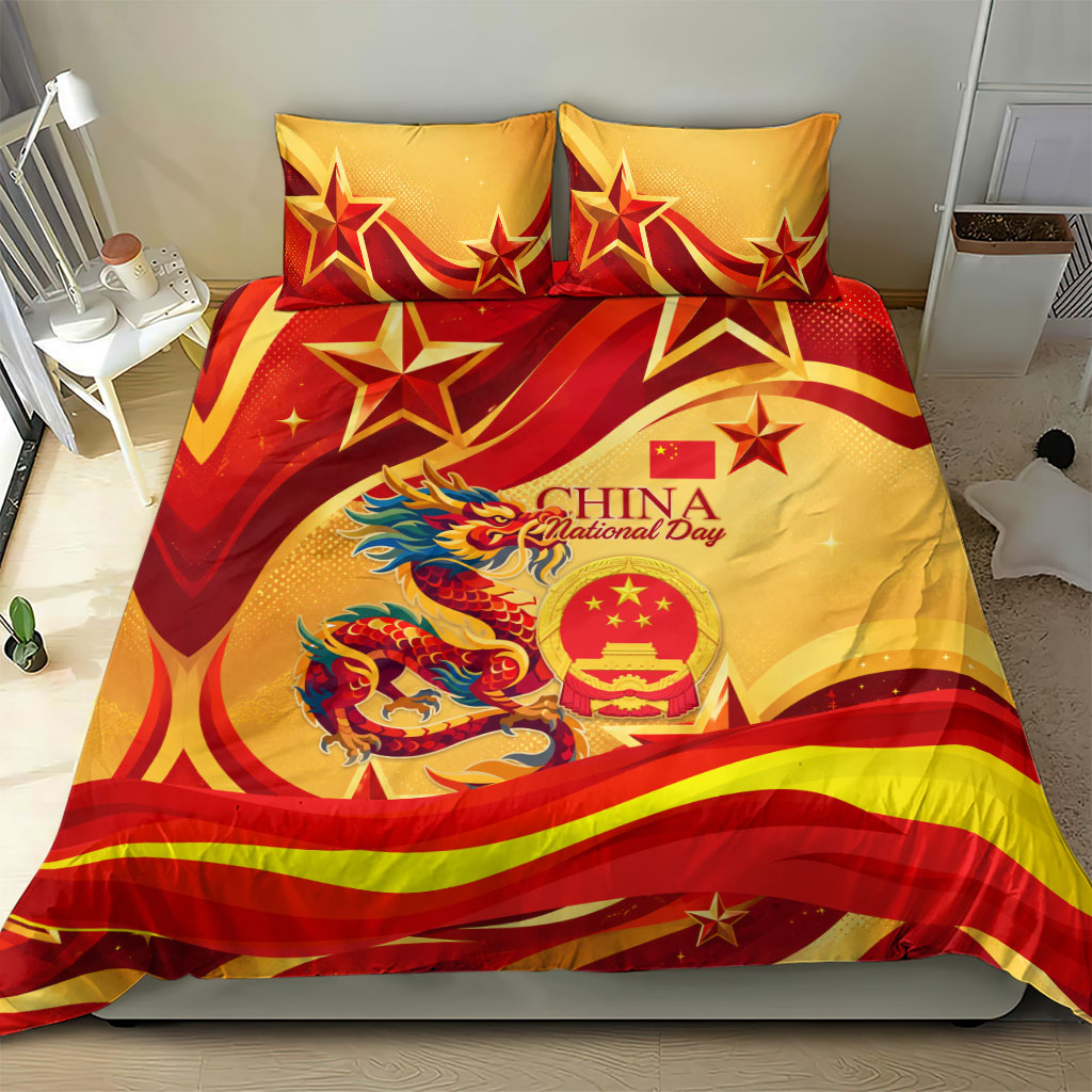 China National Day Bedding Set Dragon Great Wall Asian Skyline
