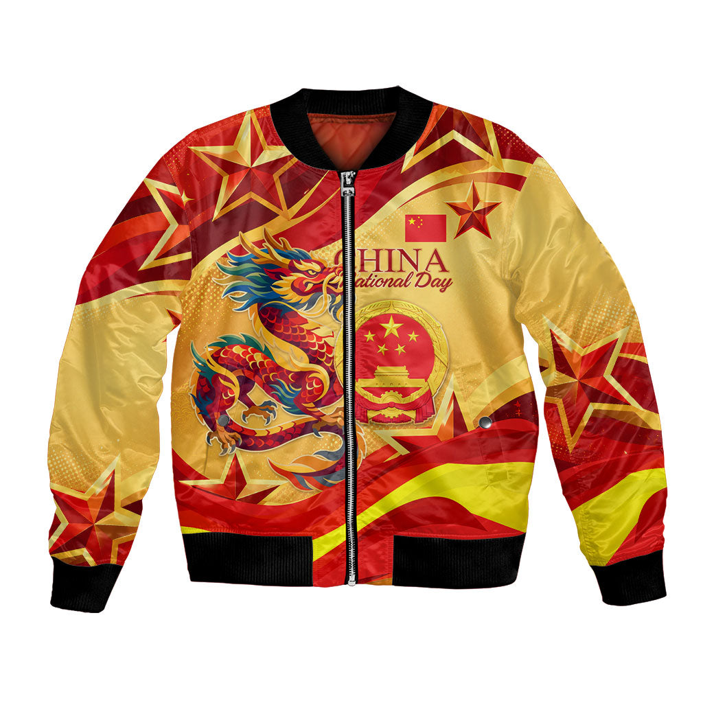 China National Day Bomber Jacket Dragon Great Wall Asian Skyline