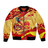 China National Day Bomber Jacket Dragon Great Wall Asian Skyline