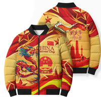 China National Day Bomber Puffer Jacket Dragon Great Wall Asian Skyline
