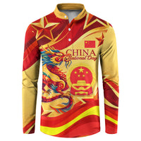 China National Day Button Sweatshirt Dragon Great Wall Asian Skyline