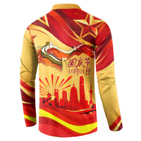 China National Day Button Sweatshirt Dragon Great Wall Asian Skyline