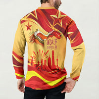 China National Day Button Sweatshirt Dragon Great Wall Asian Skyline
