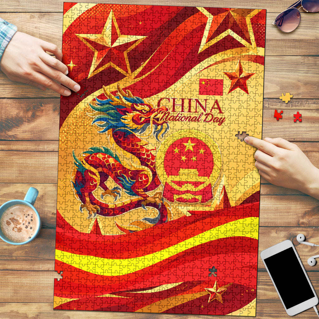 China National Day Puzzle Dragon Great Wall Asian Skyline