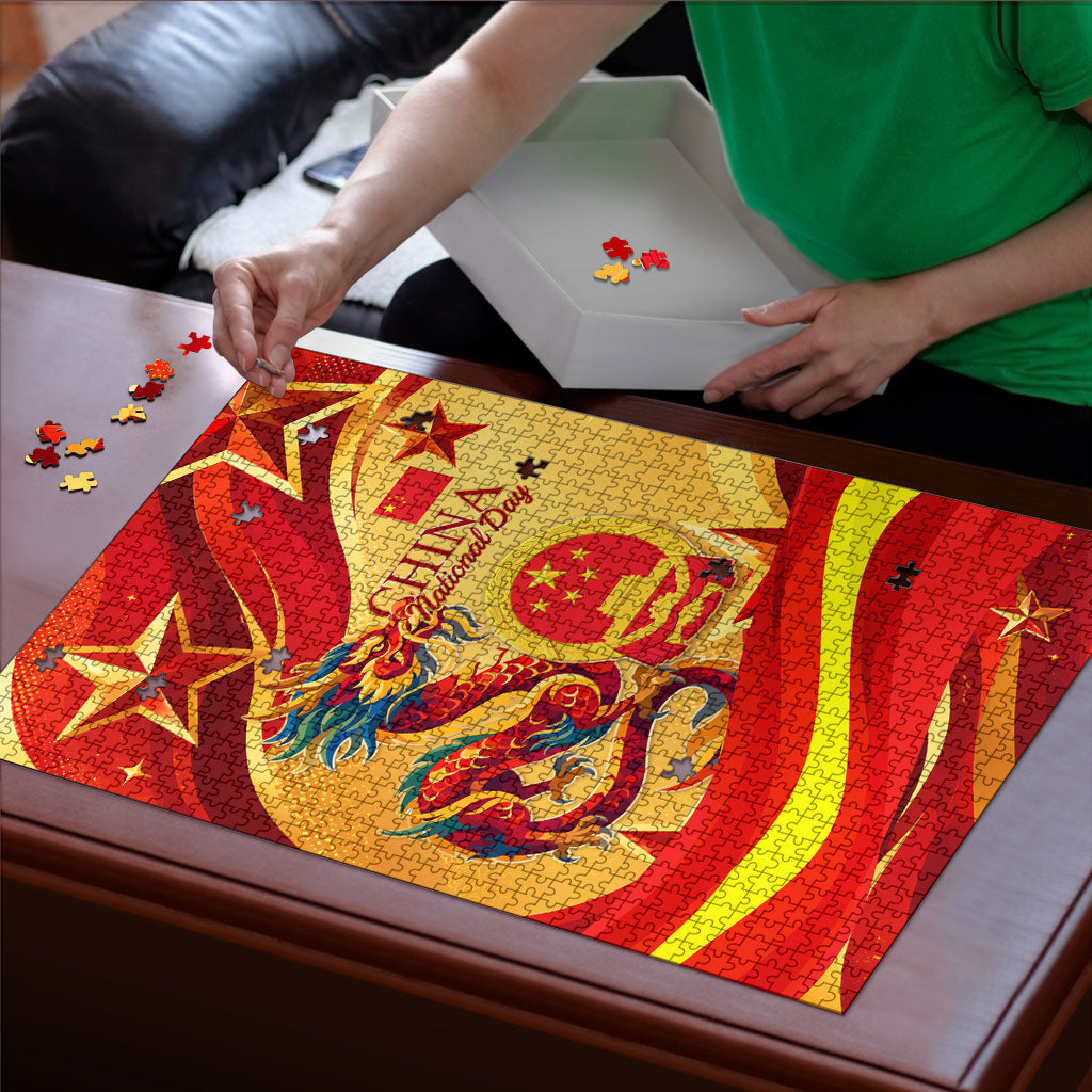 China National Day Puzzle Dragon Great Wall Asian Skyline