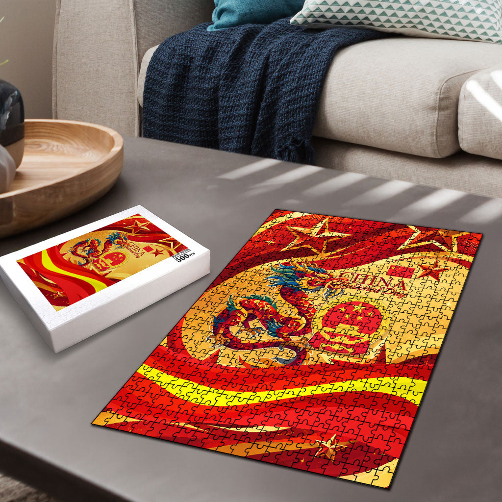 China National Day Puzzle Dragon Great Wall Asian Skyline