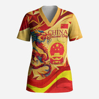 China National Day Scrub Top Dragon Great Wall Asian Skyline