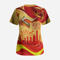 China National Day Scrub Top Dragon Great Wall Asian Skyline
