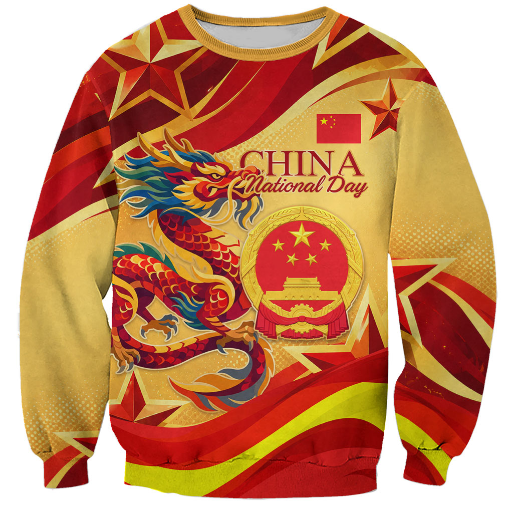China National Day Sweatshirt Dragon Great Wall Asian Skyline