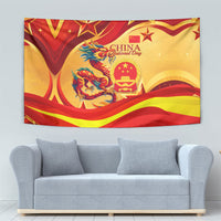 China National Day Tapestry Dragon Great Wall Asian Skyline