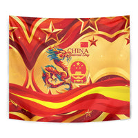 China National Day Tapestry Dragon Great Wall Asian Skyline