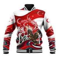 Turkey Republic Day Eagle Anitkabir Baseball Jacket Festive Graphic Red White Turkish Flag Tulip