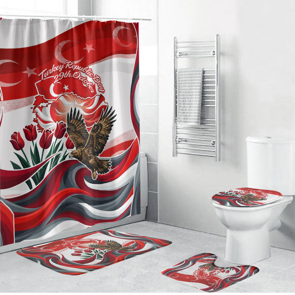 Turkey Republic Day Eagle Anitkabir Bathroom Set Festive Graphic Red White Turkish Flag Tulip