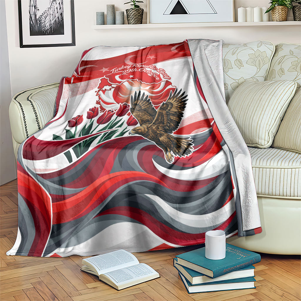 Turkey Republic Day Eagle Anitkabir Blanket Festive Graphic Red White Turkish Flag Tulip