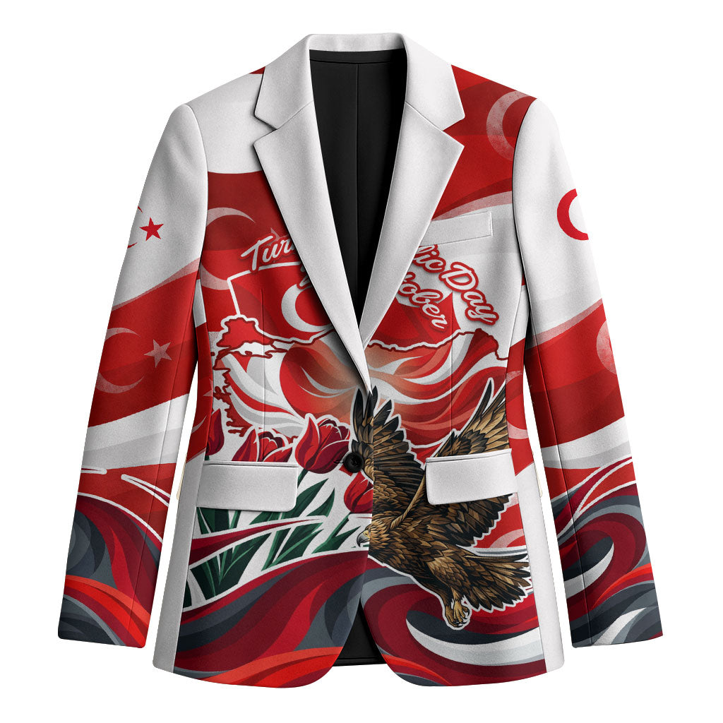 Turkey Republic Day Eagle Anitkabir Blazer Festive Graphic Red White Turkish Flag Tulip