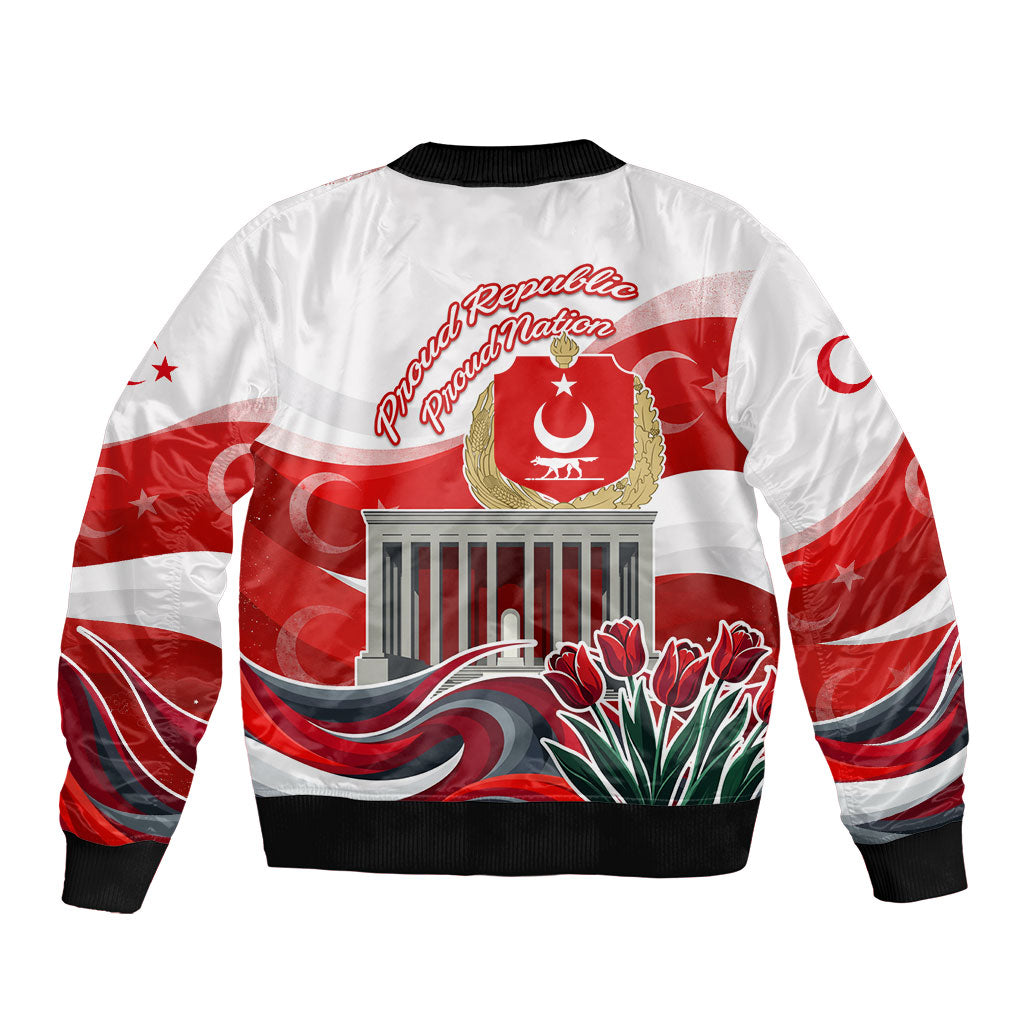 Turkey Republic Day Eagle Anitkabir Bomber Jacket Festive Graphic Red White Turkish Flag Tulip