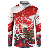 Turkey Republic Day Eagle Anitkabir Button Sweatshirt Festive Graphic Red White Turkish Flag Tulip