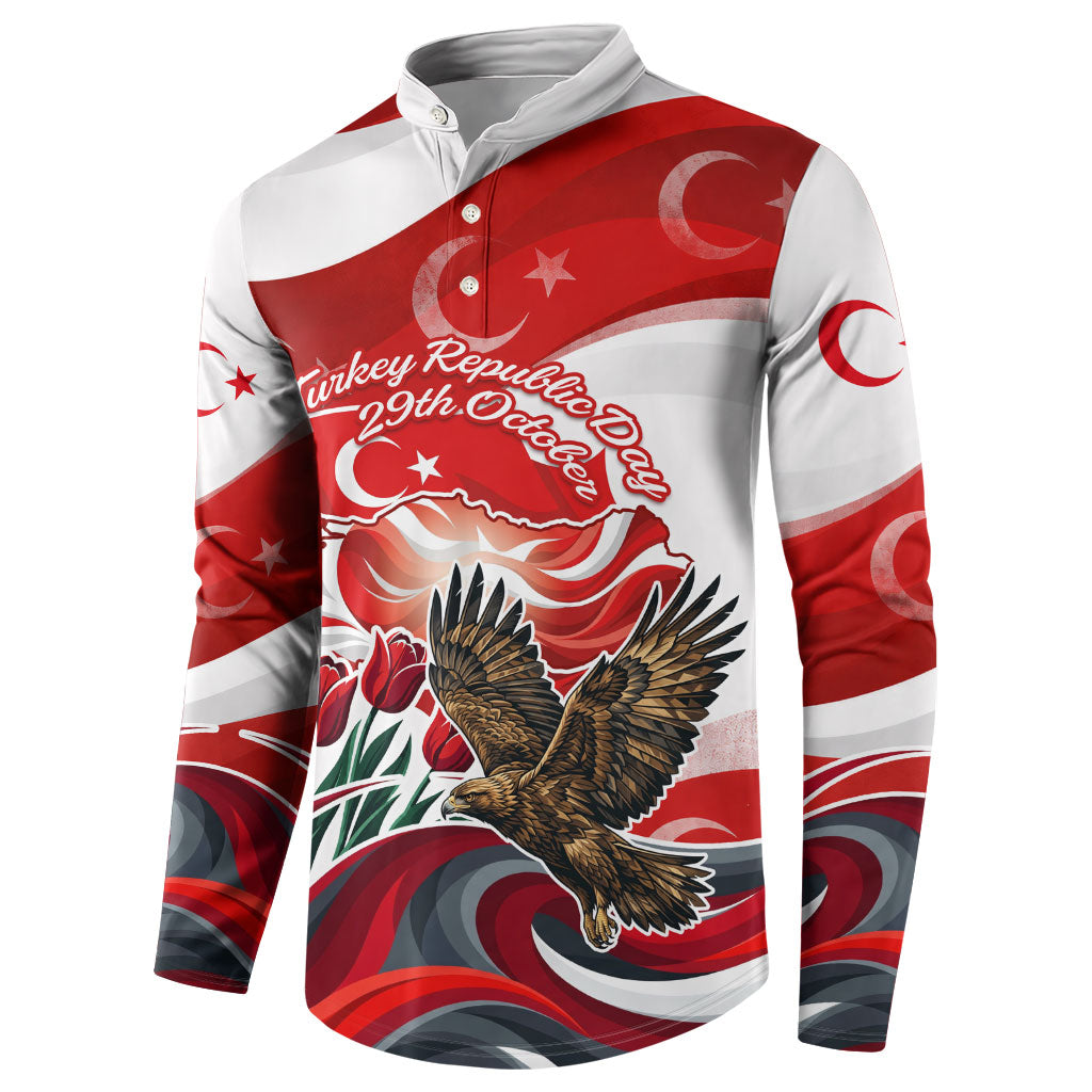 Turkey Republic Day Eagle Anitkabir Button Sweatshirt Festive Graphic Red White Turkish Flag Tulip