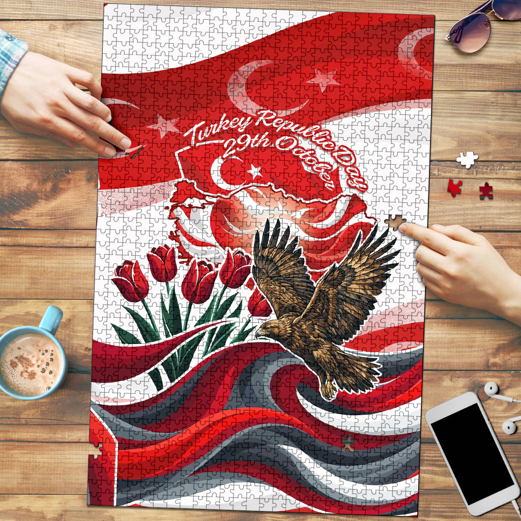Turkey Republic Day Eagle Anitkabir Puzzle Festive Graphic Red White Turkish Flag Tulip