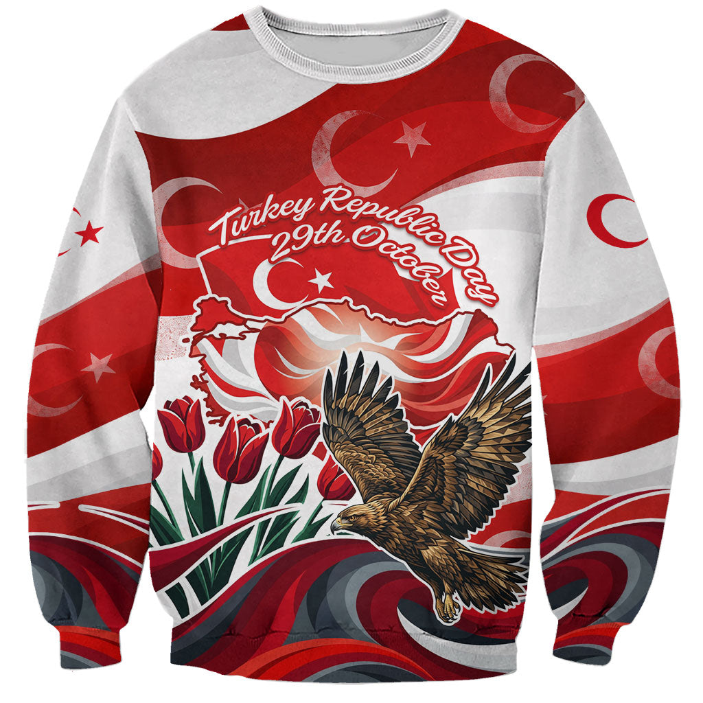 Turkey Republic Day Eagle Anitkabir Sweatshirt Festive Graphic Red White Turkish Flag Tulip