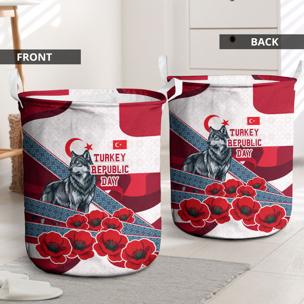Turkey Republic Day Wolf Cappadocia Laundry Basket Festive Red White Turkish Flag Grey Wolf