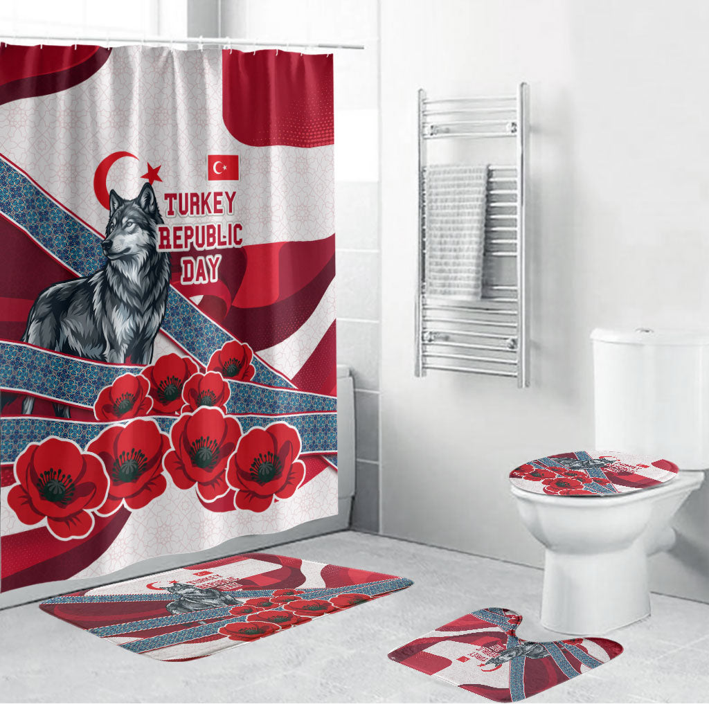 Turkey Republic Day Wolf Cappadocia Bathroom Set Festive Red White Turkish Flag Grey Wolf
