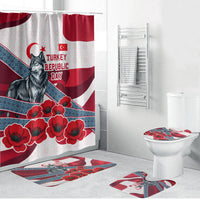 Turkey Republic Day Wolf Cappadocia Bathroom Set Festive Red White Turkish Flag Grey Wolf