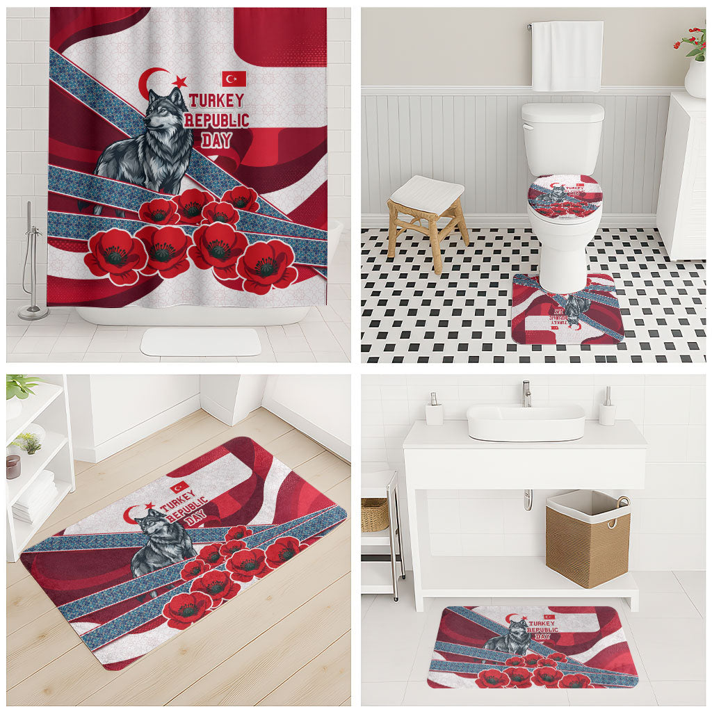 Turkey Republic Day Wolf Cappadocia Bathroom Set Festive Red White Turkish Flag Grey Wolf