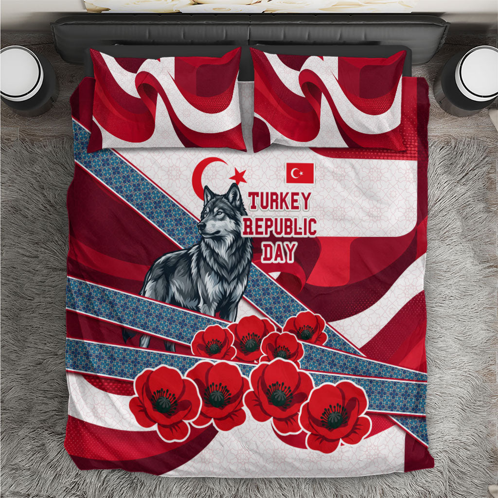Turkey Republic Day Wolf Cappadocia Bedding Set Festive Red White Turkish Flag Grey Wolf