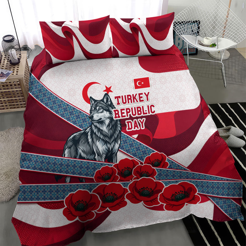 Turkey Republic Day Wolf Cappadocia Bedding Set Festive Red White Turkish Flag Grey Wolf