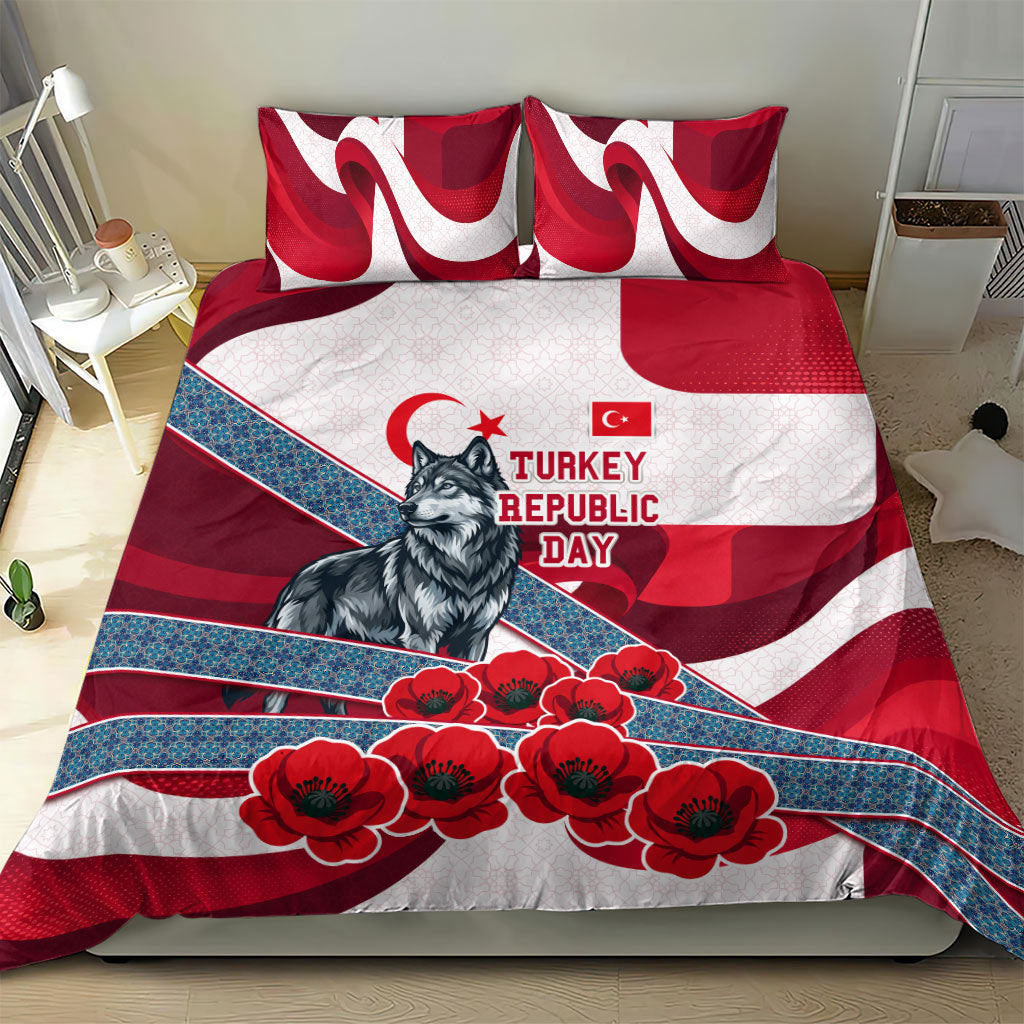 Turkey Republic Day Wolf Cappadocia Bedding Set Festive Red White Turkish Flag Grey Wolf